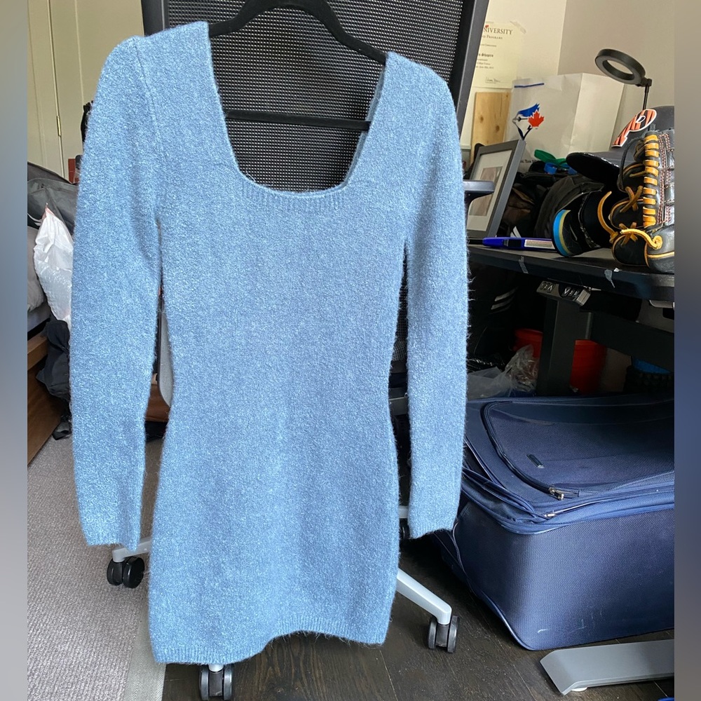 Zara Light Blue Long Sleeve Fuzzy Sweater Dress